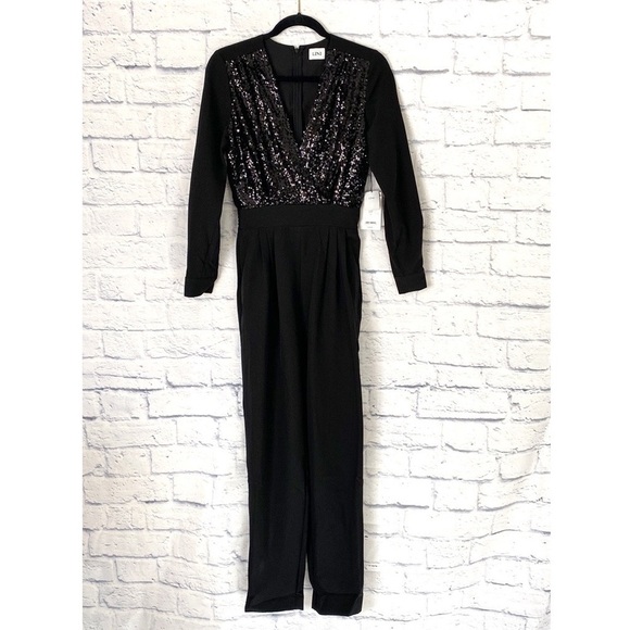Lini Stella black sequin long sleeve jumpsuit XS - Picture 2 of 9